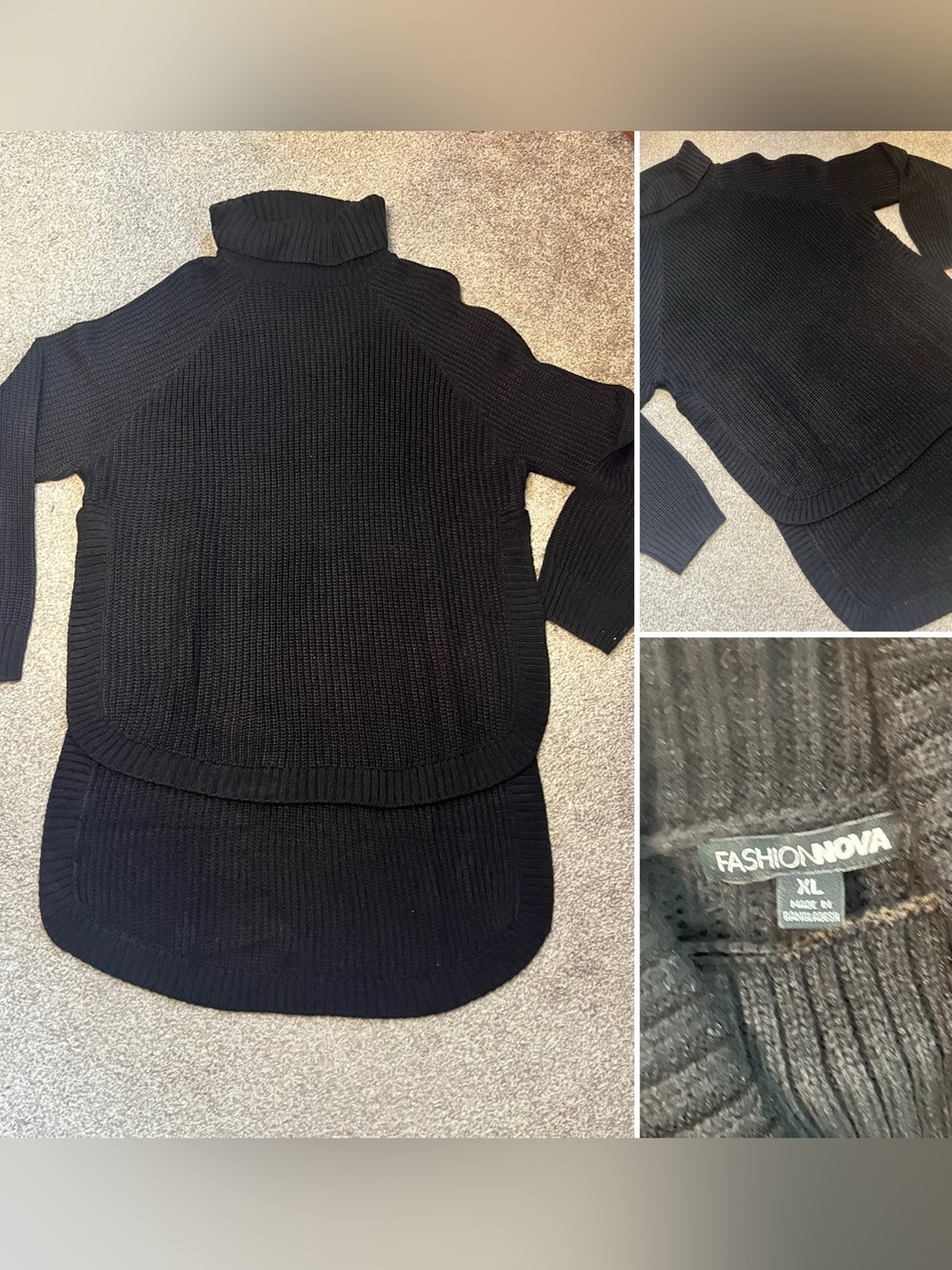 Fashion Nova Black Oversized Turtleneck Sweater